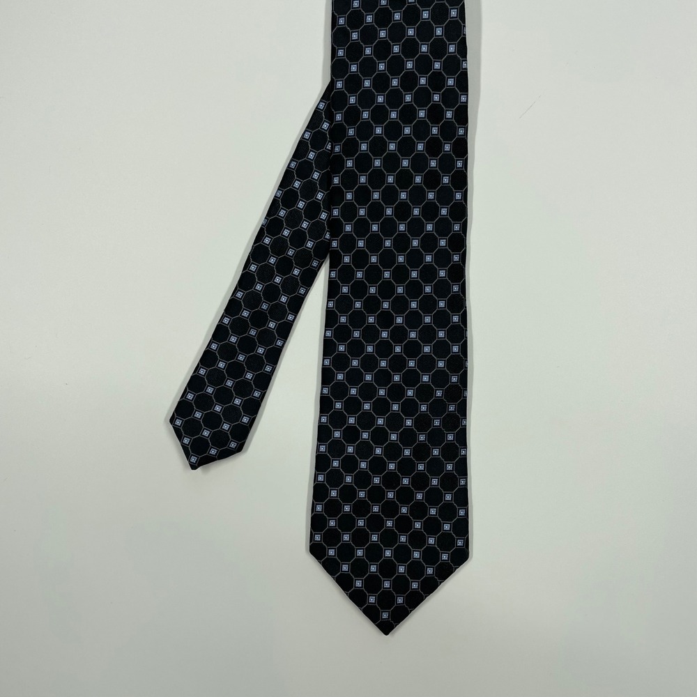 IZOD Black Blue Geometric Honeycomb Silk Necktie Mens One Size
